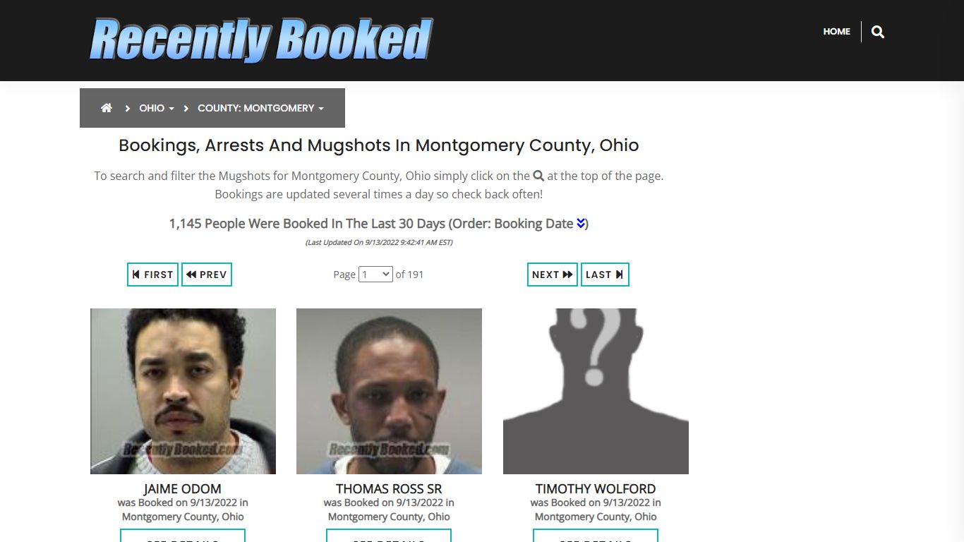 Recent bookings, Arrests, Mugshots in Montgomery County, Ohio